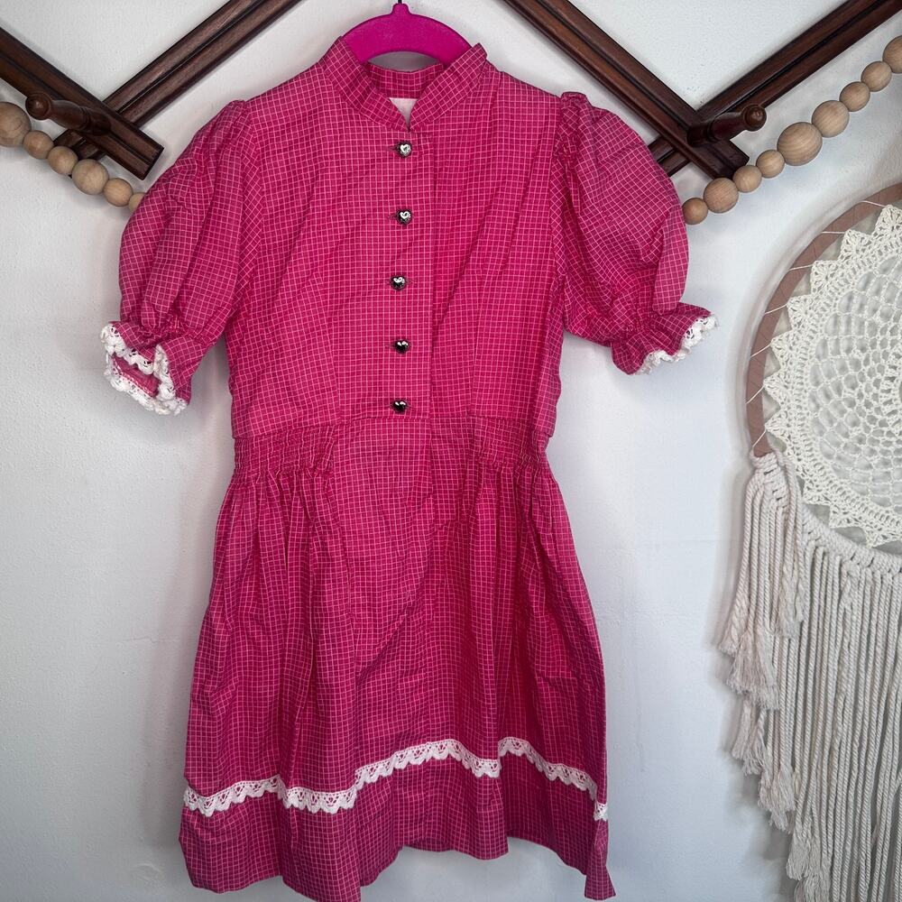 Vintage Hammerscmid Red Plaid Heart Button Prairie Dress